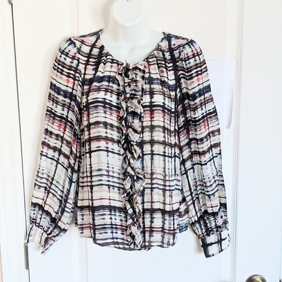 Parker Silk abstract pattern jabea ruffle collar blouse size XS @Z - Picture 3 of 10